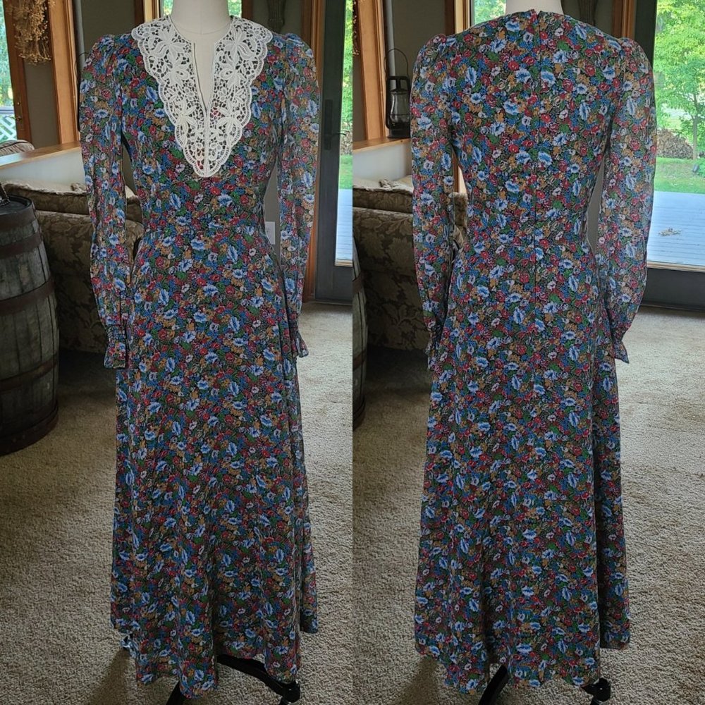 Vintage Handmade Crochet Floral Maxi Dress